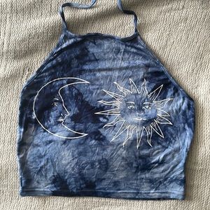 Navy Sun And Moon Halter Cropped Tank Too